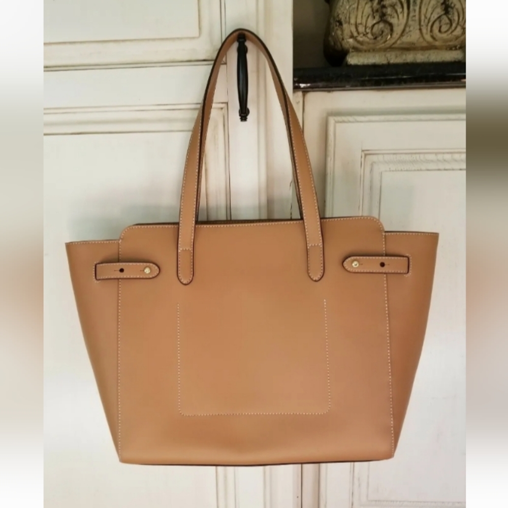 LAUREN BY RALPH LAUREN Harper Parker Tan Leather Tote Large $244 NWOT - Picture 2 of 11